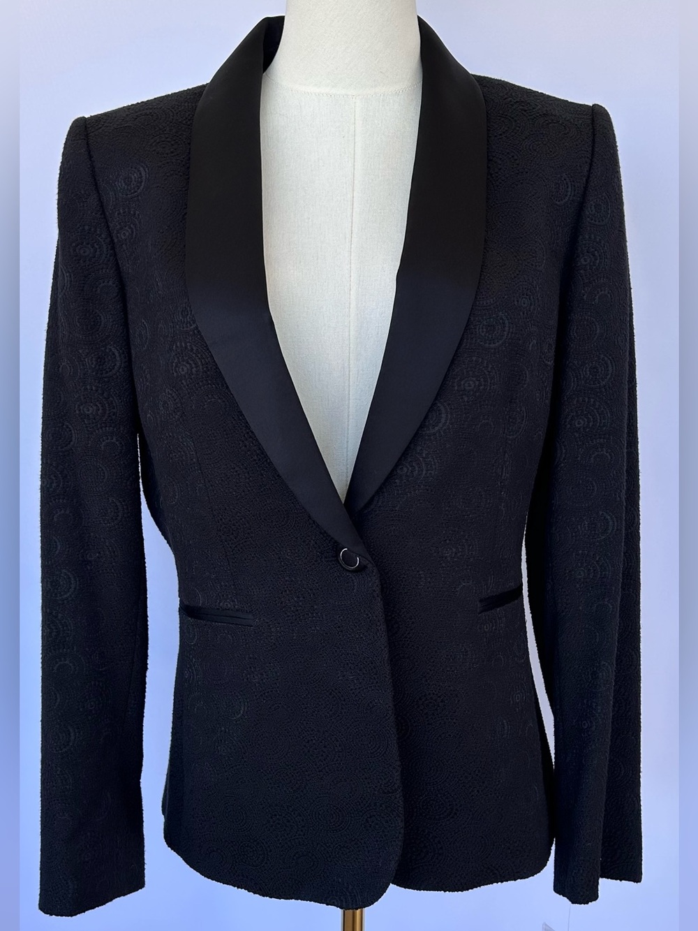 Antonio Melani Women’s Jacquard Tuxedo Blazer Textured Body/Satin Lapel Size 8